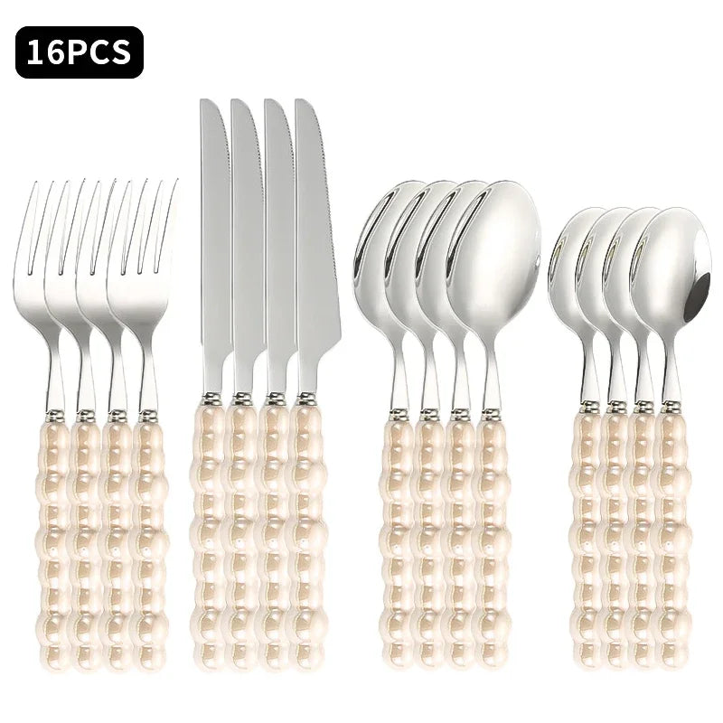 16PCS Pearl Tableware Set Ins Style Creative Gift for Home Tableware Wedding Tableware Table Decoration Supplies Wedding Faviour